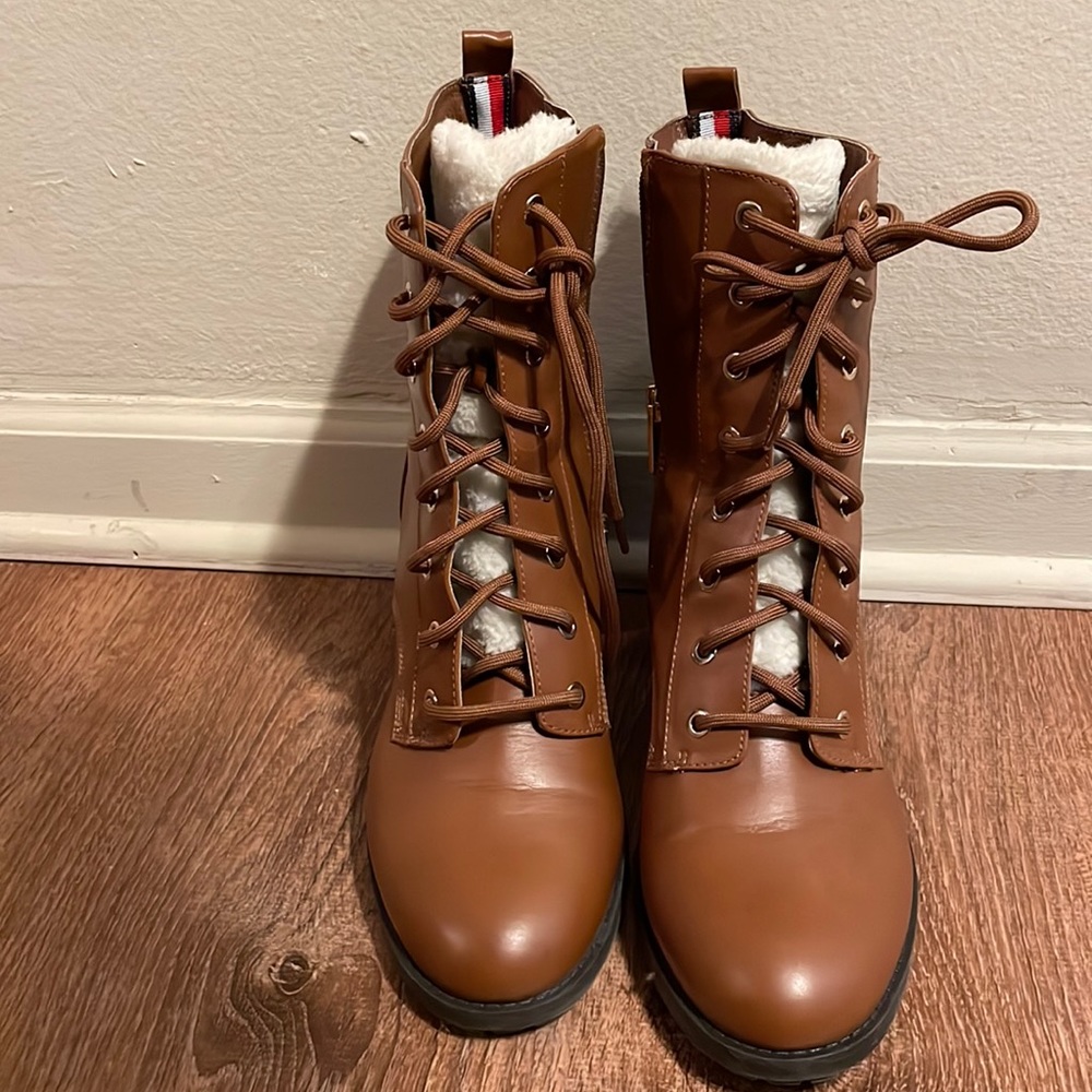 Brown leather boots
